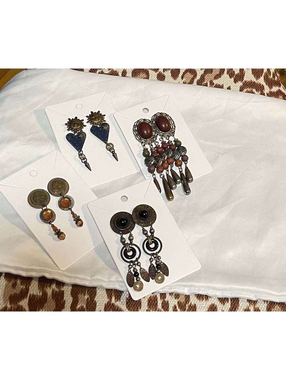 4 Pair Boho Artisan Dangle Statement Earrings Lot